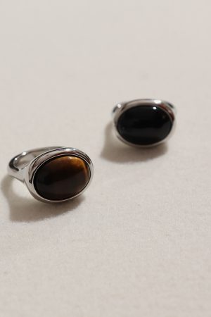 High-End Titanium Steel Agate Ring - Minimalist European and American Style for Autumn and Winter Fashion