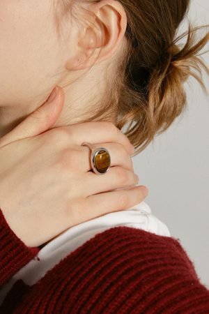 High-End Titanium Steel Agate Ring - Minimalist European and American Style for Autumn and Winter Fashion