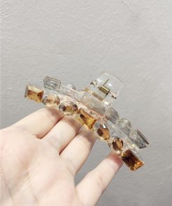 High-End Transparent Diamond-Studded Large Shark Hair Clip for Ponytails - Sweet Temperament Hair Accessory 2025