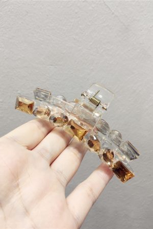 High-End Transparent Diamond-Studded Large Shark Hair Clip for Ponytails - Sweet Temperament Hair Accessory 2025