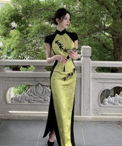 High-End Vintage Bodycon Cheongsam Dress 2025 - Summer Jacquard Embroidery, Slim-Fit Chinese Style Long Dress