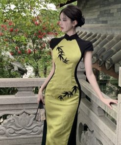 High-End Vintage Bodycon Cheongsam Dress 2025 - Summer Jacquard Embroidery, Slim-Fit Chinese Style Long Dress