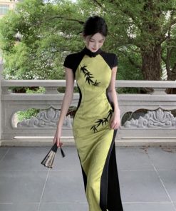 High-End Vintage Bodycon Cheongsam Dress 2025 - Summer Jacquard Embroidery, Slim-Fit Chinese Style Long Dress