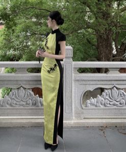 High-End Vintage Bodycon Cheongsam Dress 2025 - Summer Jacquard Embroidery, Slim-Fit Chinese Style Long Dress