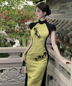 High-End Vintage Bodycon Cheongsam Dress 2025 - Summer Jacquard Embroidery, Slim-Fit Chinese Style Long Dress