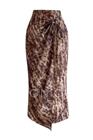 High-End Vintage Leopard Print Bodycon Midi Skirt with Split - Autumn Old Money Style