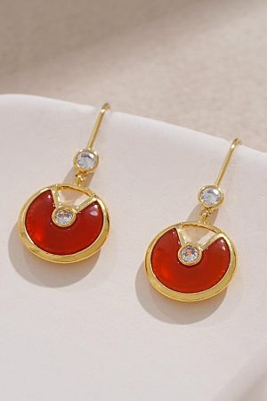High-End Vintage Style Red Agate Ingot Earrings - Unique Design for Autumn and Winter 2025 Fashion