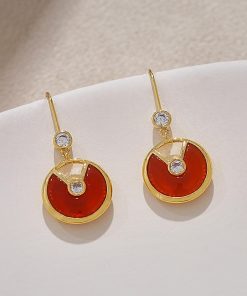 High-End Vintage Style Red Agate Ingot Earrings - Unique Design for Autumn and Winter 2025 Fashion