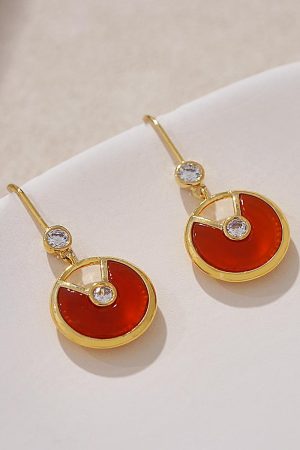 High-End Vintage Style Red Agate Ingot Earrings - Unique Design for Autumn and Winter 2025 Fashion
