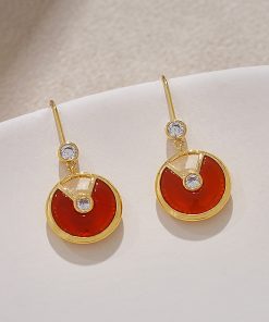 High-End Vintage Style Red Agate Ingot Earrings - Unique Design for Autumn and Winter 2025 Fashion
