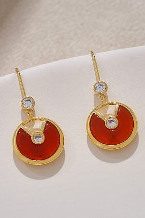 High-End Vintage Style Red Agate Ingot Earrings - Unique Design for Autumn and Winter 2025 Fashion