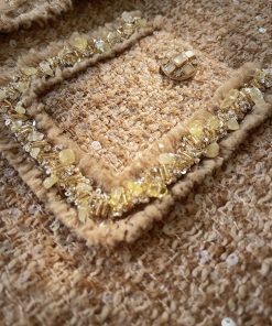 High-End Vintage Style Star River Cardamom Fringe Boucle Overcoat for Autumn Winter