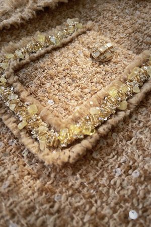 High-End Vintage Style Star River Cardamom Fringe Boucle Overcoat for Autumn Winter