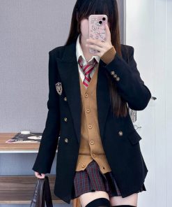 High-End Waist-Defined Blazer - Pudding Bear Original JK Uniform College Style Jacket for Early Autumn Fashion