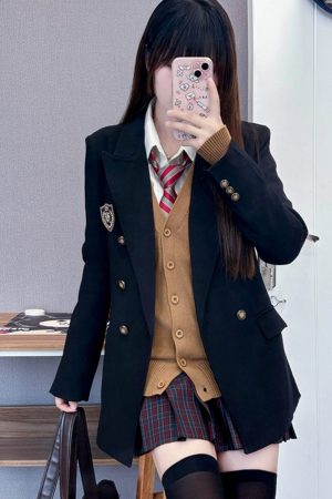High-End Waist-Defined Blazer - Pudding Bear Original JK Uniform College Style Jacket for Early Autumn Fashion