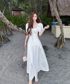 High-End Waist-Defined Lace Princess Sleeve Long Dress for Women - Summer Boho Fashion, Free Spirit Style