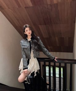 High-End White Long Sleeve Shirt Dress for Women, Waist-Cinching Slim Fit, Chic Autumn Winter Style, Trendy Hot Girl Look