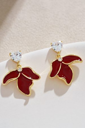 High-End Wine Red Myrtle Petal Earrings - Unique Ankara Floral Design for Women, Stylish Statement Jewelry