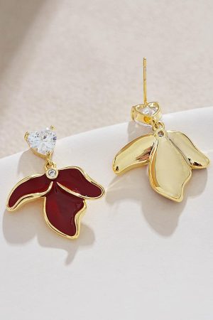High-End Wine Red Myrtle Petal Earrings - Unique Ankara Floral Design for Women, Stylish Statement Jewelry