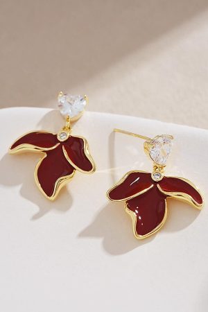 High-End Wine Red Myrtle Petal Earrings - Unique Ankara Floral Design for Women, Stylish Statement Jewelry