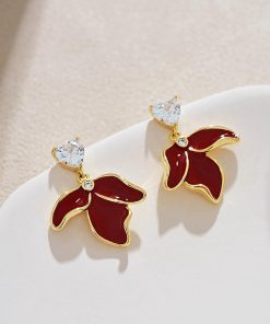 High-End Wine Red Myrtle Petal Earrings - Unique Ankara Floral Design for Women, Stylish Statement Jewelry