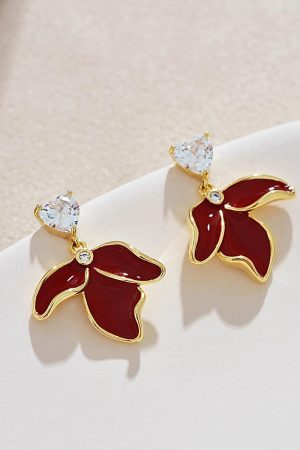 High-End Wine Red Myrtle Petal Earrings - Unique Ankara Floral Design for Women, Stylish Statement Jewelry