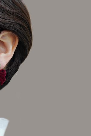 High-End Wine Red Velvet Bow Earrings - 2025 Autumn Winter Collection, Retro Niche Angora Style Jewelry