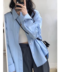 High-End Women's Blue Shirt Jacket Top - Spring Autumn 2025 Petite Niche Style