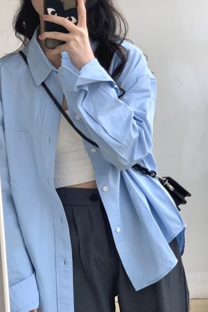 High-End Women's Blue Shirt Jacket Top - Spring Autumn 2025 Petite Niche Style
