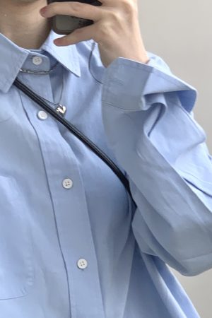 High-End Women's Blue Shirt Jacket Top - Spring Autumn 2025 Petite Niche Style