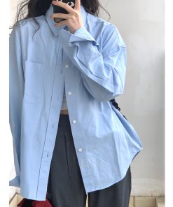 High-End Women's Blue Shirt Jacket Top - Spring Autumn 2025 Petite Niche Style