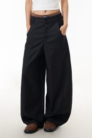 High-End Women's Buttoned Curved Blade Trousers, Loose American Commuter Wide-Leg Pants for Casual Y2K & Versatile Style