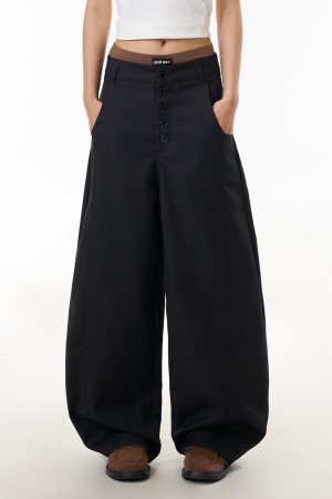High-End Women's Buttoned Curved Blade Trousers, Loose American Commuter Wide-Leg Pants for Casual Y2K & Versatile Style