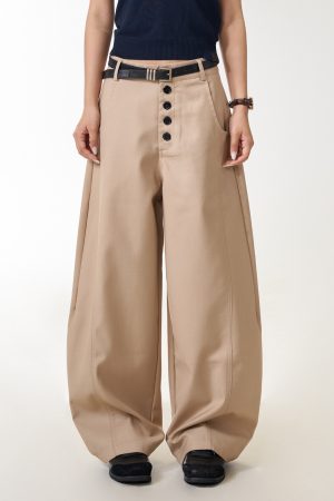 High-End Women's Buttoned Curved Blade Trousers, Loose American Commuter Wide-Leg Pants for Casual Y2K & Versatile Style