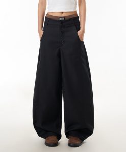 High-End Women's Buttoned Curved Blade Trousers, Loose American Commuter Wide-Leg Pants for Casual Y2K & Versatile Style