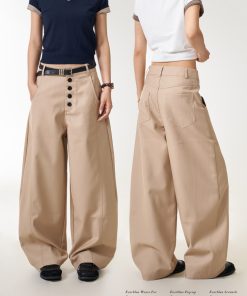 High-End Women's Buttoned Curved Blade Trousers, Loose American Commuter Wide-Leg Pants for Casual Y2K & Versatile Style