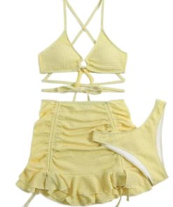 High-End Women's Three-Piece Skirt-Style Bikini Swimsuit with Hollow Design for Summer 2025 Beach and Hot Springs