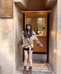 High-End Wool Coat for Women - Pumpkin Winter Ode Waist-Cinched Short Double-Faced Jacket in Korean Style