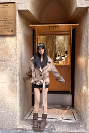 High-End Wool Coat for Women - Pumpkin Winter Ode Waist-Cinched Short Double-Faced Jacket in Korean Style