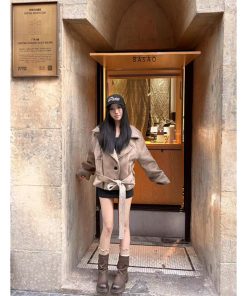 High-End Wool Coat for Women - Pumpkin Winter Ode Waist-Cinched Short Double-Faced Jacket in Korean Style