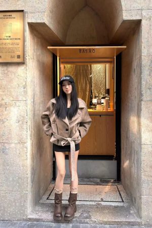 High-End Wool Coat for Women - Pumpkin Winter Ode Waist-Cinched Short Double-Faced Jacket in Korean Style