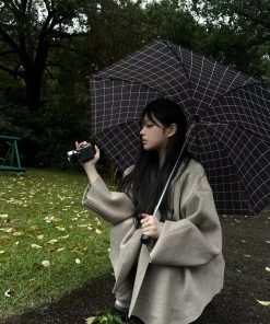 High-End Woolen Cape Coat for Women - Loose Double-Sided Cardigan in Pumpkin - Korean Style Autumn/Winter Outerwear