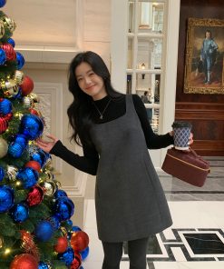 High-End Woolen Sleeveless Vest Dress for Women - Elegant Layered Autumn Winter Style