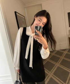 High-End Woolen Sleeveless Vest Dress for Women - Elegant Layered Autumn Winter Style