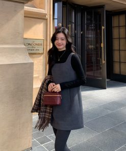 High-End Woolen Sleeveless Vest Dress for Women - Elegant Layered Autumn Winter Style