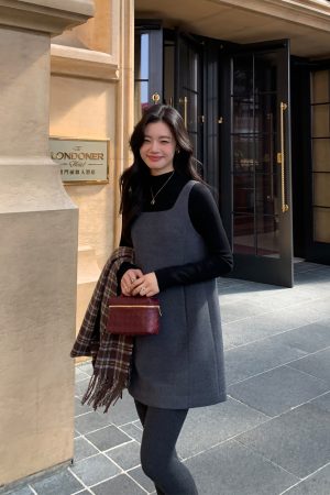 High-End Woolen Sleeveless Vest Dress for Women - Elegant Layered Autumn Winter Style