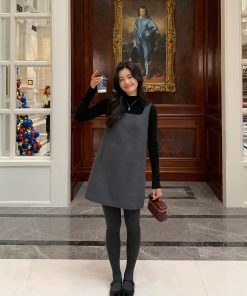 High-End Woolen Sleeveless Vest Dress for Women - Elegant Layered Autumn Winter Style