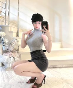 High-Neck Fitted Vest and High-Waisted Bodycon Skirt Set - Sexy Mermaid Style Office Outfit