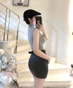 High-Neck Fitted Vest and High-Waisted Bodycon Skirt Set - Sexy Mermaid Style Office Outfit