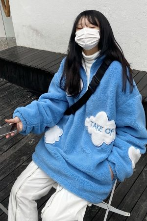 High Neck Loose Cloud Lamb Fleece Coat - Thick Versatile Sweatshirt in Japanese and Korean Style Trend